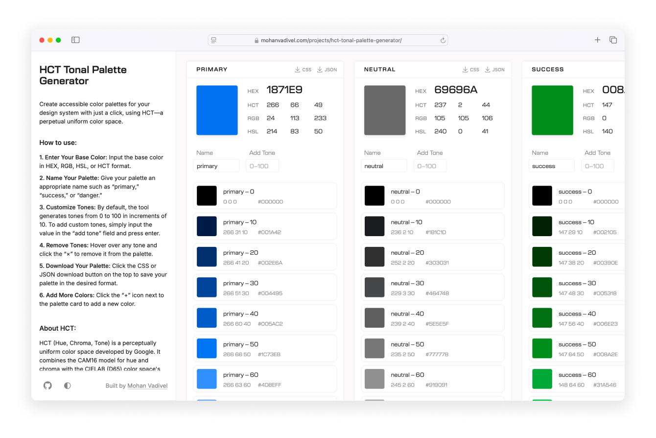 HCT Tonal Palette Generator